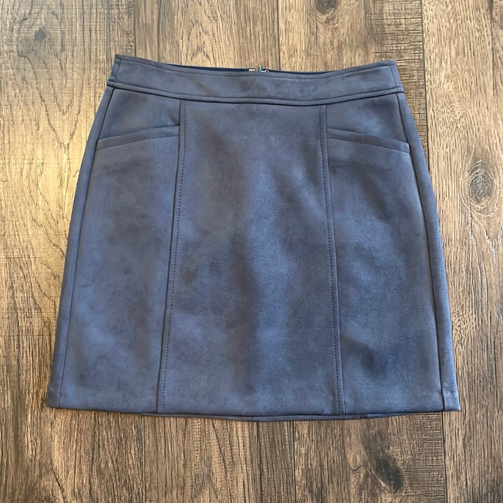 Blue suede mini skirt
